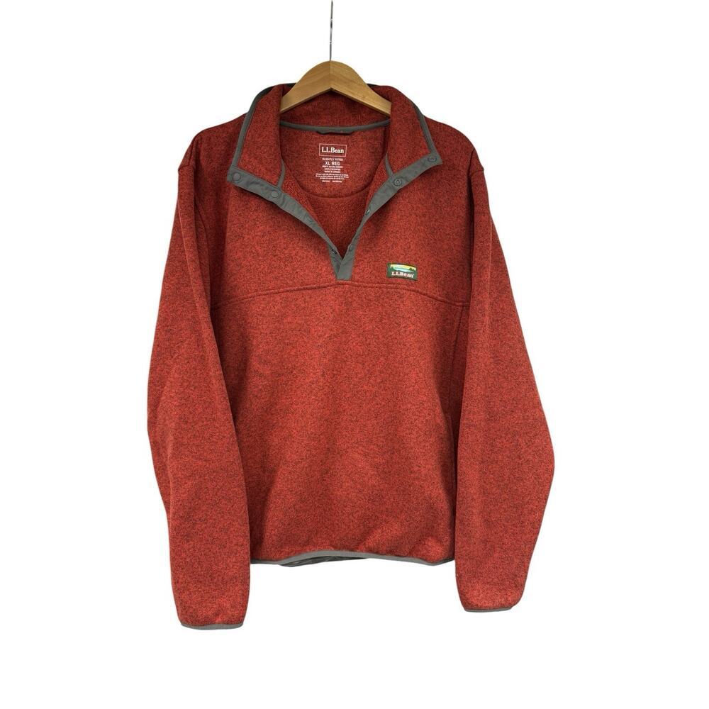 LL Bean Men's Pullover Sweater Fleece XL REG Slightly Fitted Red Chestnut